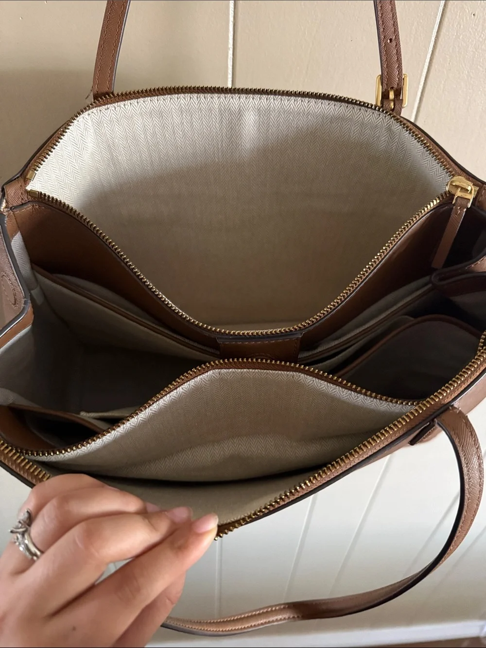 Tory Burch Brown Leather Tote with Gold Logo